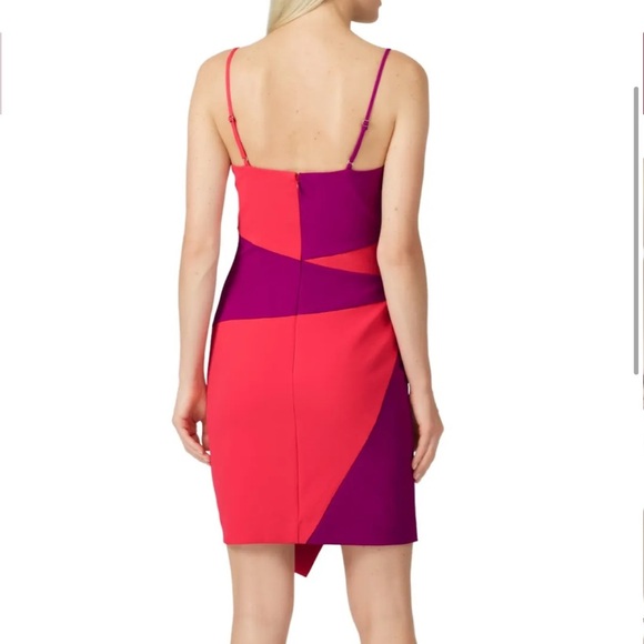 Nicole Miller Collection Colorblock Asymmetric Dress Pink Purple Mini Sz 2 - Picture 2 of 12